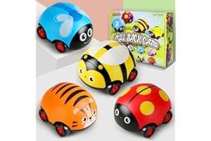 VoMii Spielzeugauto Set [4 Stück] Kinder Spielzeug ab 1 2 3 Jahre, Aufziehauto, Zurückziehen Autos Trägheit Reibungsbetriebene, Geschenk für Baby Kinder Jungen Mädchen, Lehrreiches Spielzeug