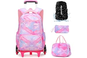 VOICI ET VOILA Regali Scolastici 4 Sets Zaino Ruote per Bambini Elementare Scuola Ragazza Trolley Borsa Viaggio Zainetti per Bambini Cartella Scuola Ragazzi 31x16x45cm