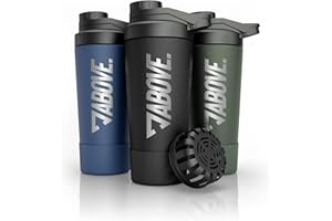 ABOVE. Shaker Proteine Acciaio Inox 750ml – Senza BPA e Termico: Bevande Fredde per 12H – Scala Incisa & Tappo 100% Antigoccia – Robusto e Durevole – Lavabile in Lavastoviglie fino a 45°C (Nero)