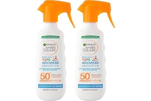 2x Garnier Ambre Solaire Kids SPF 50+ Spray Protezione Molto Alta Bimbi Ipoallergenico e Resistente all'Acqua - 2 Flaconi da 270ml ognuno