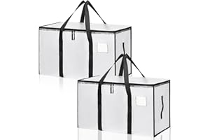 OUXAYAPL Lot de 2 Grands Sacs de Rangement pour Vêtements, Sacs Déménagement Pliables 90L avec Sangles de Sac à Dos et Poignées Solides, Alternative aux Cartons de Déménagement, Transparent (Transparent 2pcs)