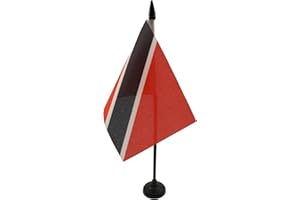 AZ FLAG - Trinidad and Tobago Table Flag 4'' x 6'' - Trinidadian Office Mini Banner 100% Polyester 15 x 10 cm - Mini Desk Flag with 10'' Pole and Black Plastic Base
