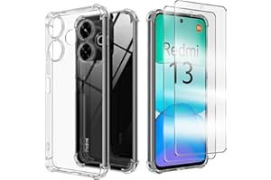 ANLXHJ für Xiaomi Redmi 13/Xiaomi Poco M6 4G Hülle ,mit 2 Stück Displayschutz Schutzfolie,Handyhülle Transparente Soft Silikon TPU Schutzhülle Bumper Case für Xiaomi Redmi 13/Xiaomi Poco M6 4G, Durchsichtig