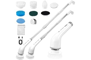 XSTARG 8 EN 1 Cepillo de Limpieza Electrico, Cepillo Electrico Limpieza Hogar, 2 Velocidades Cepillo de Limpieza Eléctrico Inalámbrico Fregadora Giratoria Eléctrica Power Scrubber para Cocina, Baño, Azulejos