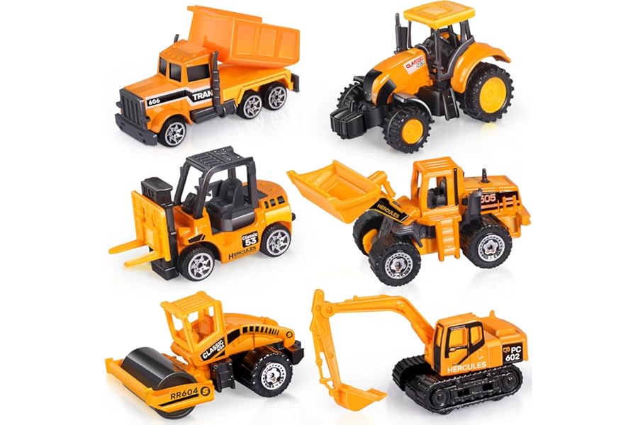 Oriate Construction Vehicles Toys, Engineering Vehicles Set Mini Digger Cake Toppers Dumper Bulldozer Dump Truck Small Toy Car Set for Kids Children Boys Girls, Gifts for Age 3 4 5 6 Year Olds