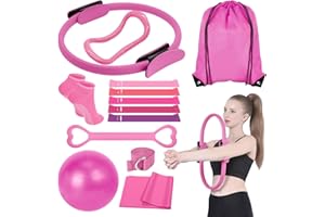 DVDGSC 13 Piezas Pilates Essential Kit: Kit Pilates en Casa Anillo Mágico Bandas y Accesorios para Glúteos Firmes Brazos Definidos - Set Hogar Gimnasio