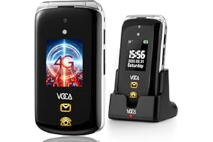 VOCA Big Button Flip Phone for Elderly, Dual Screen, Unlocked 4G LTE, Loud Volume, SOS Button, Hearing Aid Compatibility, Charging Dock, Predictive Text, V543 (Black)
