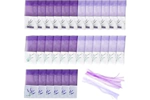 QEEQPF 30 torebek lawendowych z 30 nitkowymi wstążkami, fioletowe torebki z organzy, organizer zapachowy na małe przedmioty, średnie przechowywanie przypraw