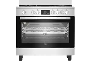 Beko Cucina a Gas 90x60 cm, BGM11226EX, Serie bPRO 500 Forno Multifunzione 111L, Piano Cottura 5 Fuochi con Tripla Corona, Griglie in Ghisa, Touch Control, Inox/Nero, Classe A+