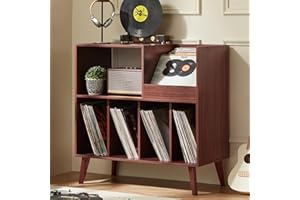 LELELINKY Large record stand with storage, record player stand with shelf, vinyl record holder with presentation surface, record stand for up to 300 albums, record shelf for music room and living room
