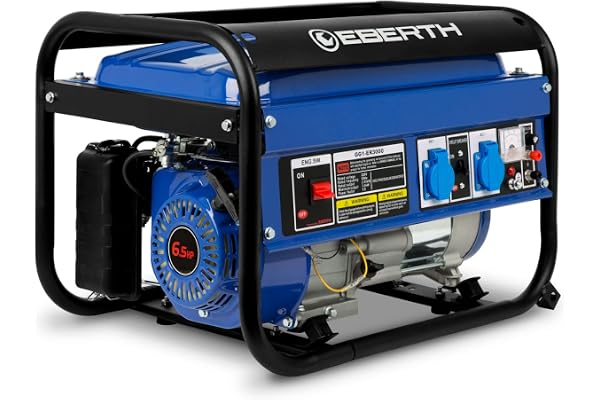 EBERTH 3000 Watt Groupe electrogene Generateur electrique portable moteur à essence 6,5 CV, 4 temps, 2x 230V, 1x 12V, démarrage par câble, régulateur tension automatique AVR, sécurité niveau d'huile