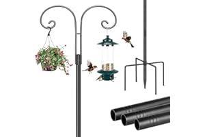 SUIMLMTA Bird Feeding Station Stand, Free Standing Feeder Poles and Hangers Heavy Duty Shepherds Hooks for Hanging Bird Feeder, Garden Lights, Basket, 193cm, Black 1 Pack