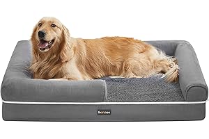 FEANDREA Ortopedyczne Legowisko dla Psa, Poduszka, Kosz, Kanapa z Podwyższonymi Krawędziami, Zdejmowany i Nadający Się do Prania Pokrowiec, 106 x 80 x 25 cm, Jasnoszary PGW077G02