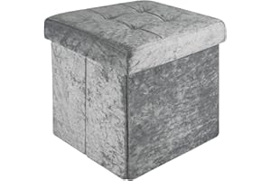 INTIRILIFE Puf Plegable 30x30x30 cm en Gris Terciopelo - Asiento Cubo con Tapa y Espacio de Almacenamiento de Tela con Huecos - Asiento Cubo reposapiés Plegable Caja de Almacenamiento Cofre puf