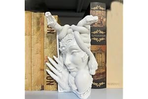 JARPSIRY Medusa Head Bookends - Unique Snake Women Face Book Stops, Heavy Duty for Home Office Desk, Vintage Shelf Decor (White)