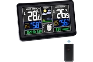 Aytop Weather Station with Wireless Outdoor Indoor Sensor, Radio Controlled Clock, Indoor Outdoor Temperature Thermometer, Moon Phase, Weather Forecast, Barometer, Humidity Monitor for Home