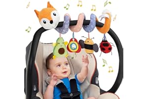 Kulveanju Espiral Carro Bebe Juguetes 6-12 Meses, Espiral Actividades Bebe Carrito Juguetes Colgantes con Música y Sonajero, Sensoriales 0-6 Meses, Juguetes de Asiento de Coche de Bebé, Zorro Naranja