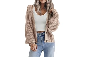 Hotouch Damska kurtka z dzianiny, dekolt w serek, z zapięciem na guziki, kardigan, krótki sweter z otwartym przodem, elegancka kurtka na ramię