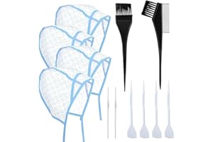 Bewudy 12 Pcs 4 Sets of Highlight Cap with Hooks, Hair Highlighting Caps, Highlight Hair Coloring Frosting Dye Kit for Salon Hair Dyeing Hairdressing (Blue)