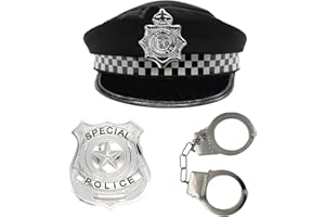 Cherry-on-Top Police Fancy Dress Hat Badge and Handcuffs for Dress Up Pretend Play