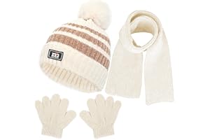NLAND Set de Bufanda Gorro y Guantes para Niño Niña 3 Piezas Conjunto Accesorios de Invierno Gorro Térmico de Punto Bebé Cálido Guantes de Forro Polar para 1-5 Años