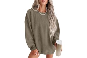 QIXING Damen Sweatshirt Oversize Pullover Rundhals Baumwollpullover Langarm Cordpullover Tops Herbst Mode Outfits 2025