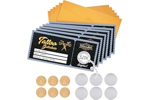 KODIVENJ Tattoo Voucher, Tattoo Golden Ticket, Scratch Cards Make Yourself, Voucher to Fill Yourself with Extended Pattern, 6 x Vouchers, 6 x Golden Envelopes, 6 x Scratch Stickers, 6 x Small Stickers