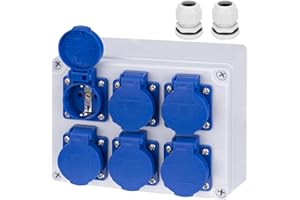 CHENGPI Surface-Mounted Wall Distributor High Current Distributor with IP54 6 x 230 V Schuko Sockets, IP67 Construction Power Distributor Socket Distributor for Workshop, Garage Ramped Socket Box,