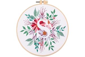 IUHUI Stickset für Anfänger Erwachsene - 26 Blumen Buchstaben Einfache Muster, DIY Handstich Stickerei Set mit Hoop (Blume und Gras Buchstabe S)