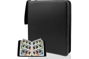 TNOMSNO Sammelkarten Album, 50 Seiten 900 Taschen Sammelkarten Album Sammelkarten Karten Hüllen, Tragbar Wasserdicht PU Karten Halter Mit Reißverschluss und Schwarz Lederbezug