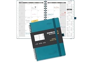 POPRUN Monthly Planner 2024-2025 with Tabs 22x16.5cm (18-Month: Jan'24 - Jun'25) Month to View only Diary A5, Spiral PU Leather Softcover, Sunday Start (Pacific Green)