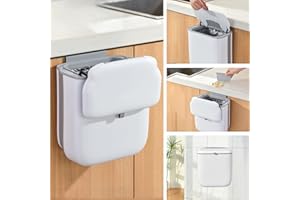 Pmueuff Bidone Umido Cucina da 10 Litri, Pattumiera Compatta da Campeggio con Coperchio, Pattumiera da Appendere Alla Cucina/Armadio, Pattumier Pieghevole per Roulotte in PP+TPE