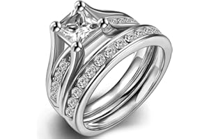 JUDE Stainless Steel Princess Cut Wedding Engagement Ring Set Anniversary Propose Eternity Bridal Halo