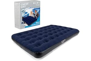 Comfort Quest Double Airbed, Inflatable Guest Air Bed, Blow Up Camping Mattress, Flocked Surface, Coil Beam Construction, L191cm x W137cm x D22cm, Max Weight 295kg