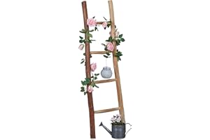 Relaxdays Scala Decorativa, Legno di Castagno, 4 Traverse, Fatta a Mano, Portasciugamani, Appendiabiti, 116 cm, Naturale