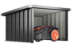 Outsunny Robotgräsklippare, garage, stål, 108 x 86 x 62,5 cm, gräsklippare, garage med takskydd, skyddskant, gräsklippare, sk