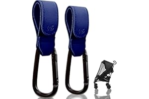 WS WorlsTrend 2 Ganchos + Mosquitera - Ganchos Carro Bebé de Cuero Sintético - Ganchos para Carrito Bebé o Silla de Paseo para Colgar Bolsas - Mosquitera Universal Ajustable - Red Antimosquitos.