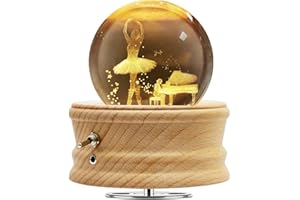 ETDEUH Kristallkugel Spieluhr, Hölzerne Spieluhr mit Projektionsfunktion, 360° Rotierende Drehbar Holzsockel, 3D K9 Glas, Geschenke für Frauen Mama Geburtstagsgeschenk Valentinstag