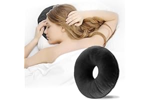 Topzora Piercing Kissen Ohr (31cm) – Großes Donut Kissen mit Loch für Seitenschläfer – Verstellbares Ohrkissen gegen Ohrenschmerzen– Weicher Samt Bezug Waschbar – Piercing Pillow Schwarz