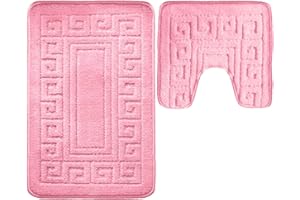 Vingardium Leviosa VL 2 Piece Greek Bath Mat Non Slip and Highly Absorbent Bath Mat 100% Polypropylene Washable Pedestal Bathroom Mat Rug (DUSTY PINK)