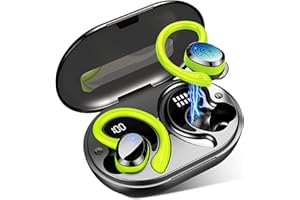 RULEFISS Ecouteurs Sport Wireless Earbuds Bluetooth 5.3, Dascert 48Hrs Contrôle Tactile Oreillette Sport iOS/Android, Pilote Stéréo 14.2mm, IP7 Etanche, USB-C Écran LED Casque sans Fil Running/Footing/Muzili