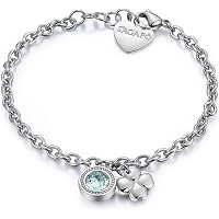 S'Agapõ Bracciale Donna Collezione Haiti, Acciaio 316L A Due Fili Con Ciondoli Ancora E Stella, Pietre Naturali Sodalite, Ipoallergenico, Regalo Italiano