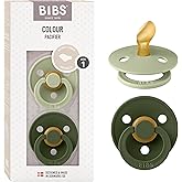 BIBS Colour Pacifier, 0-6 Months, Pack of 2, Sage/Hunter Green | Anatomical Nipple | Natural Rubber Latex | Size 1 | BPA Free