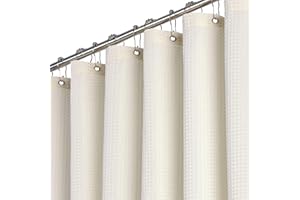 BTTN Duschvorhang Waffel 90x200 cm, Schmaler Anti-Schimmel Schwere Wasserdicht Stoff Textile Duschvorhang mit 6 Haken, Moderner Gewichtete Waschbar Polyester Duschvorhänge für Badezimmer, Beige/Creme