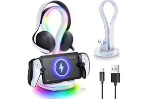 3-in-1 Magnetischer Ladeständer für Playstation Portal Remote Player, Case-freundliche Ladestation Dock für PS Portal Zubehör,Kopfhörer Ständer für PS5 Pulse Elite Headset,11 Light Modes& 2xUSB Ports