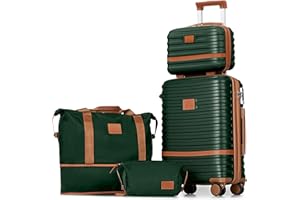 Joyway Kofferset 4 Teilig Hartschale mit 4 Rollen und TSA-Schloss Der Gepäcksets Enthält 1 Kosmetikkoffer 1 Reisetasche und 1 Kulturbeutel Grün