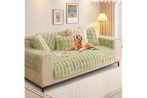 SHANNA Thick Rabbit Plush Sofa Cover 1 2 3 Seater, 2024 New Universal Non-Slip Corner Sofa Cover L Shape Super Soft Faux Fur Sofa Slipcovers for Living Room(Green, 70 * 150cm Seater Cover)