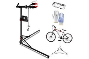 BOODPET Bicycle Repair Stand 50kg Heavy Duty – Foldable Bike Maintenance Stand with 360° Rotating Clamp, Height Adjustable 94–157cm, Magnetic Tool Tray & Gloves Included