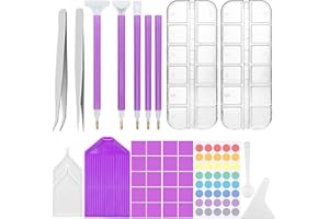 REJOECE Diamond Painting Kit Completo Accesorios,35 Piezas Diamante de Pintura Punto de Cruz Herramientas,DIY Herramientas de Dibujo de Diamante Incluye Pinzas,Arcilla,Bandeja de Plástico,Bolígrafo