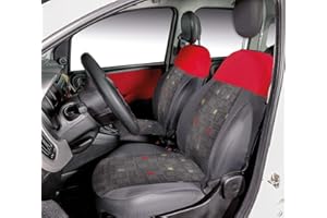 Cora CO.RA. SPA Coprisedili Anteriori Personalizzati, Fiat Panda 12>, Tess. Cotone Quadri Grigio e Poliestere Rosso/Grigio